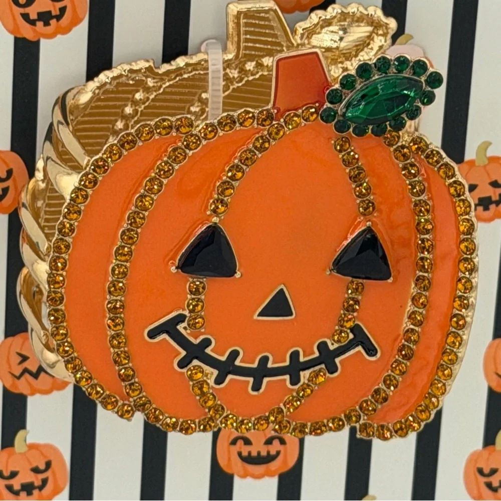 Piper K Halloween Pumpkin Claw Clip Gold Tone Rhinestones